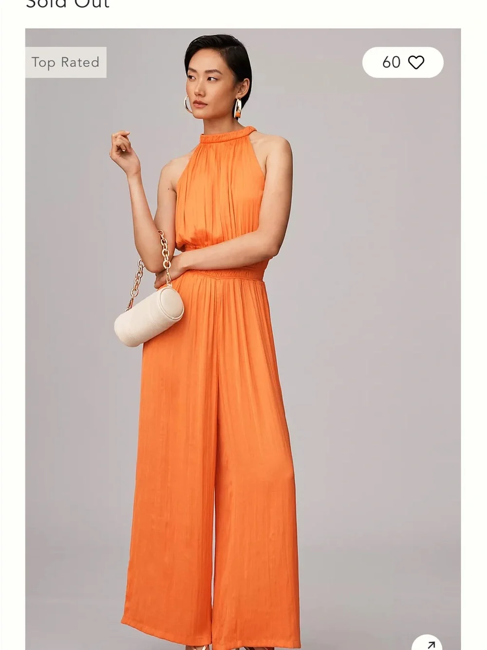NWT Anthropologie Somerset Halter Jumpsuit M Tall Orange Wide Leg